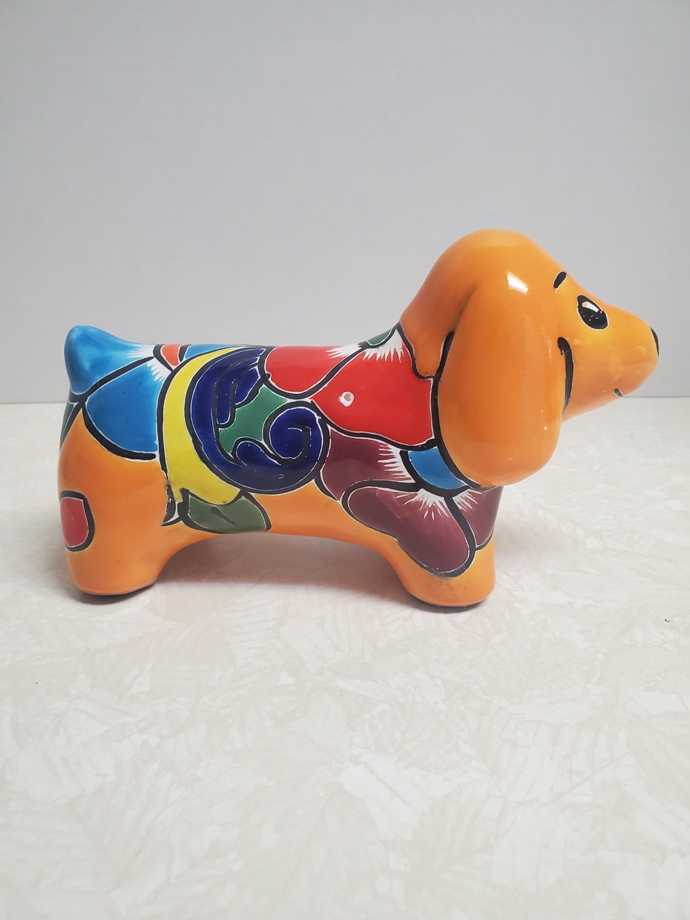 Hand-Painted TALAVERA pottery Orange Floral Ceramic Dog By ANEL